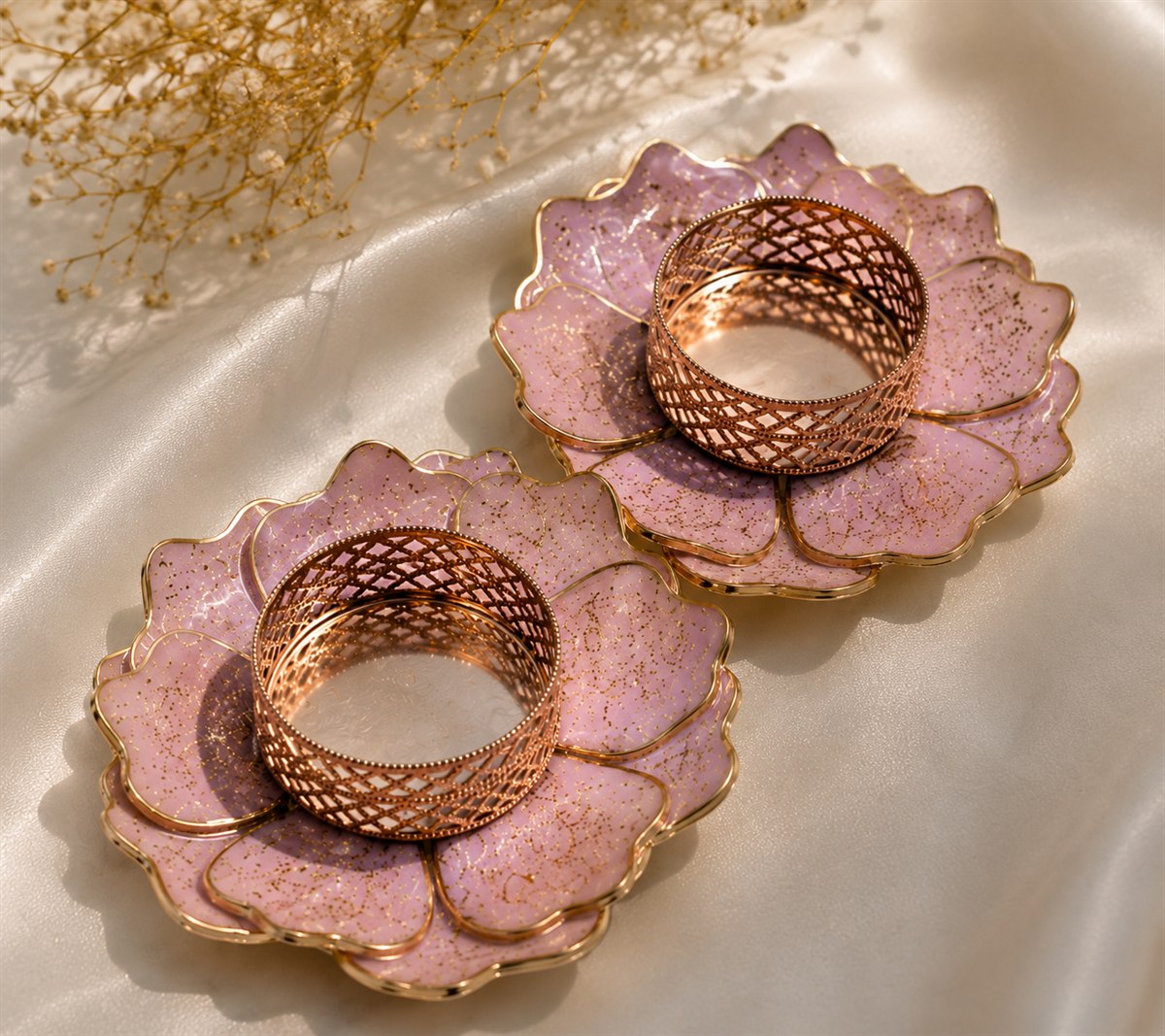 Blush bloom tealight holder set